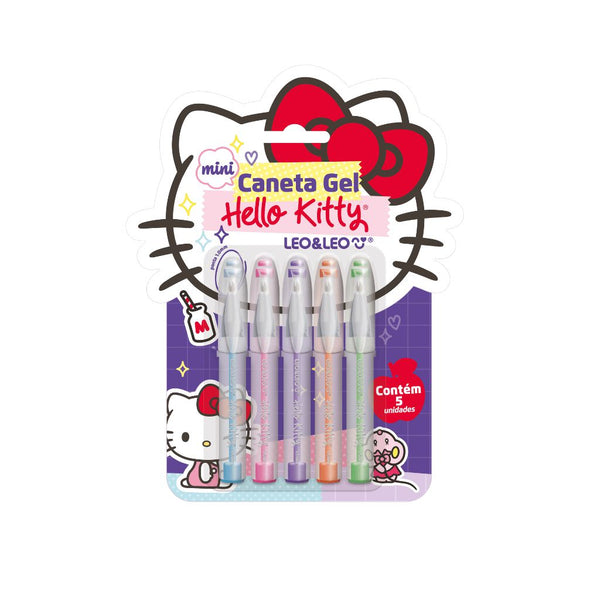 Mini Caneta Gel Colorida 1.0 mm - Hello Kitty - c/ 5 Cores - LEO&LEO
